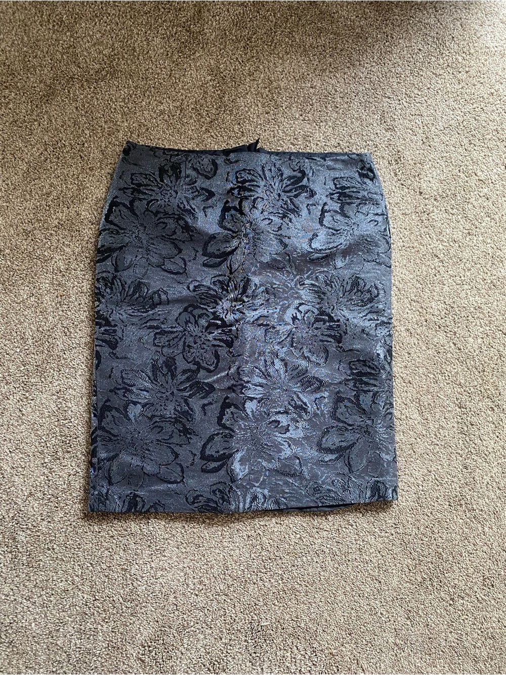 Kenar Black Floral Jacquard Pencil Skirt